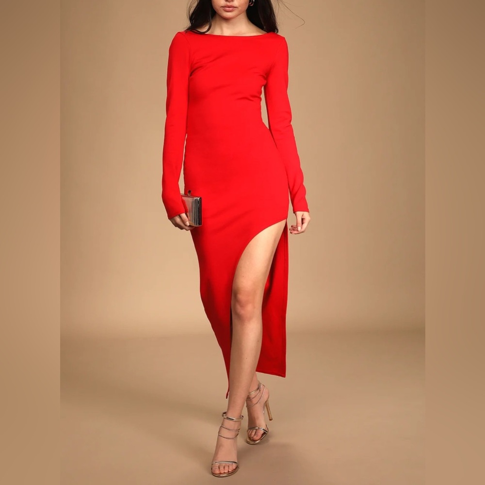 NWT Lulus Dreaming About You Red Long Sleeve Maxi Dress size small